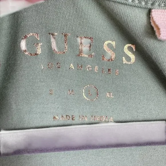 GUESS Green Gold Rhinestone "G" V-Neck Lightweight Tank Top Size L - Picture 5 of 5